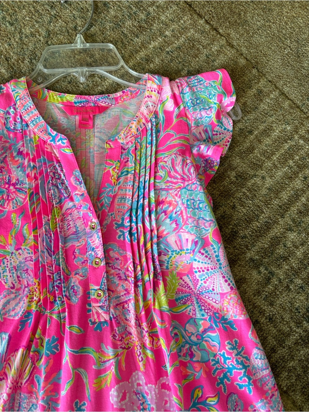 Lilly Pulitzer Pink Floral Golda Flutter-Sleeve Shift Dress - Picture 10 of 15